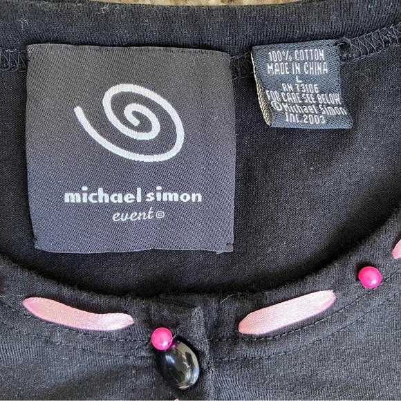 Michael Simon Event Breast Cancer Awareness Women's Black Cardigan Pink Ribbon L - Picture 14 of 16